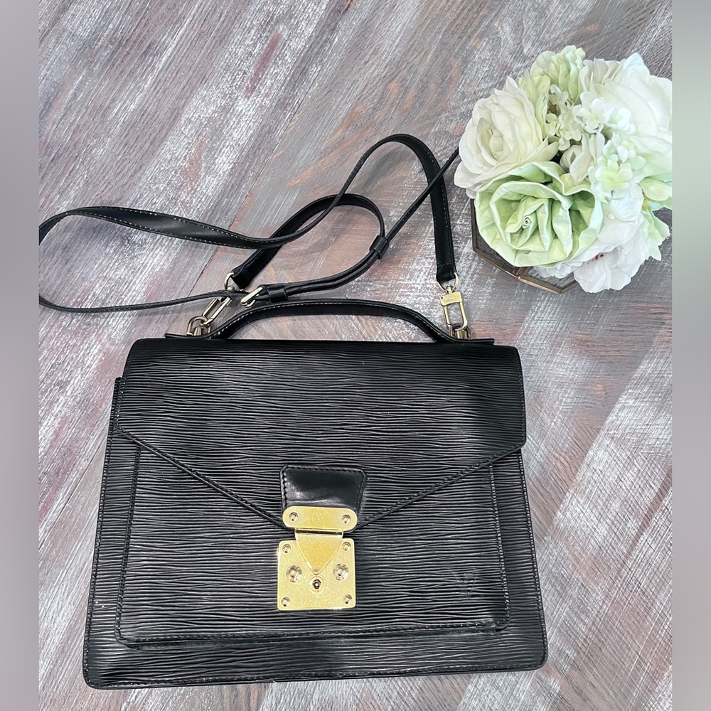 LOUIS VUITTON HANDBAG MONCEAU LEATHER BLACK Vintage 1993